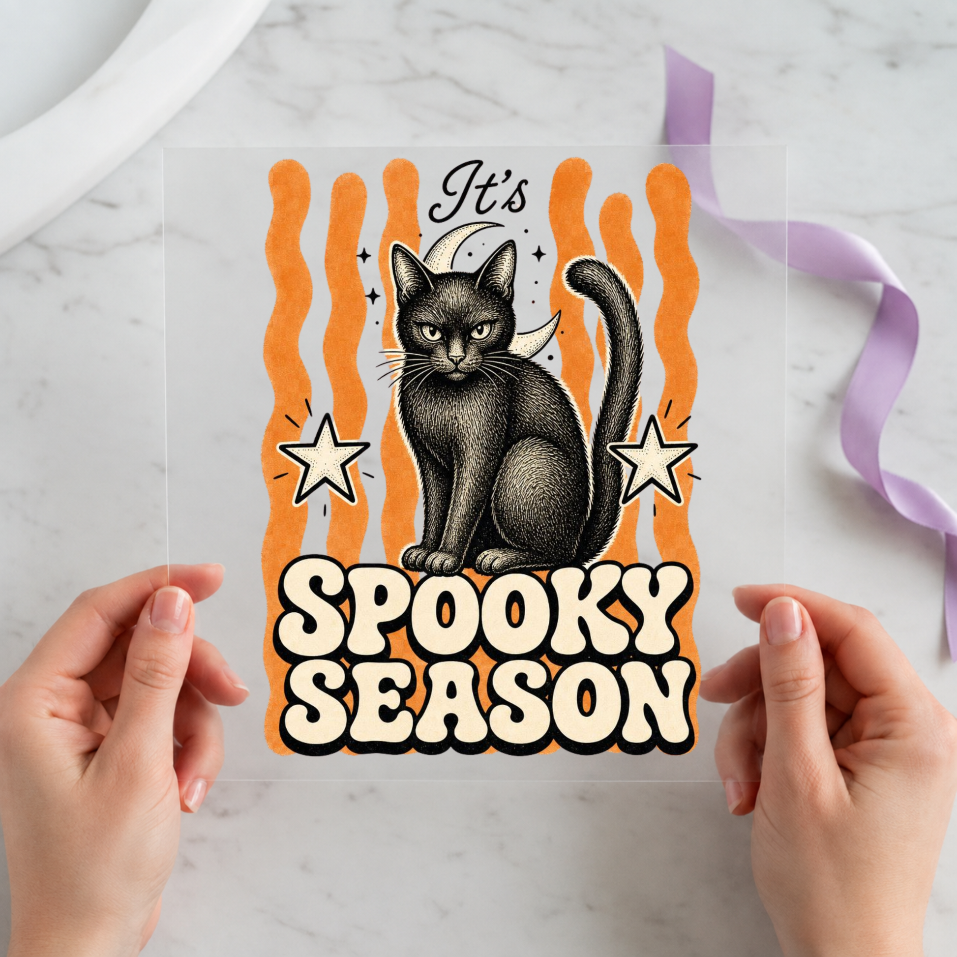 Spooky Season Black Cat individual product photo included in the Retro Halloween five-pack DTF transfer bundle