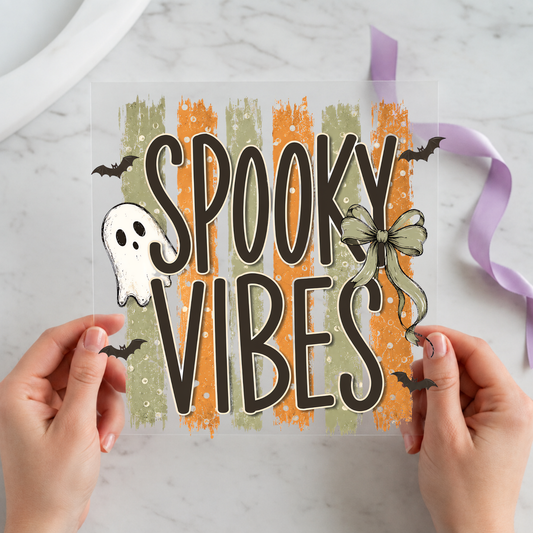 Spooky Vibes Retro Ghost individual product photo included in the Halloween Volume 2 five-pack DTF transfer bundle