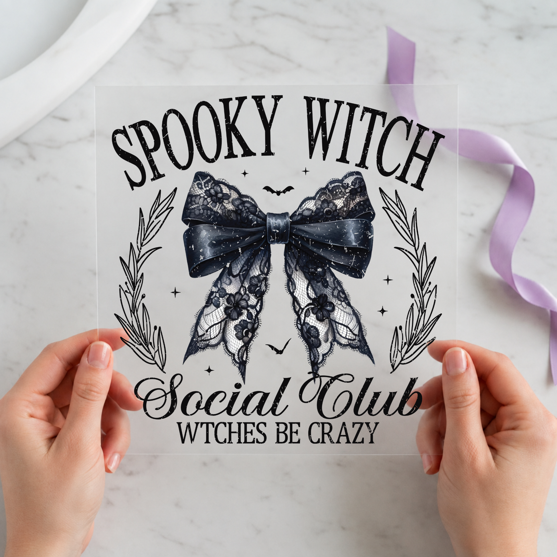 Spooky Witch Social Club 12 by 12 ready-to-press DTF heat transfer for a Halloween shirt