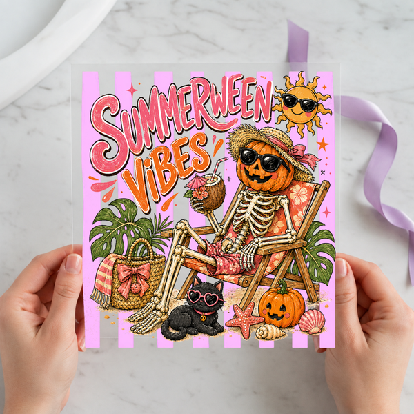 Summerween Vibes Skeleton individual product photo included in the Halloween Volume 13 five-pack DTF transfer bundle