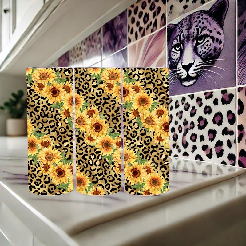 Sunflowers and Leopard Print 20 oz Tumbler - Marie Gems