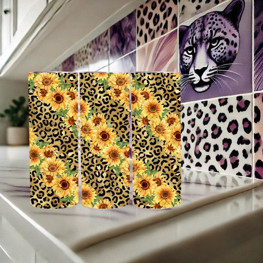 Sunflowers and Leopard Print 20 oz Tumbler - Marie Gems