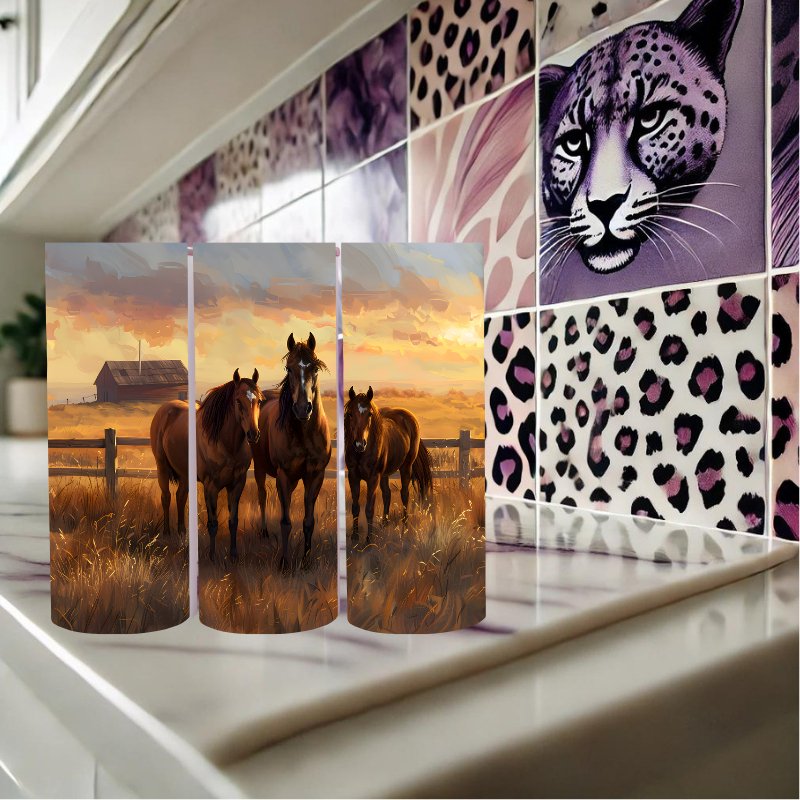 Sunset Horses Tumbler – Serene Equestrian Elegance - Marie Gems