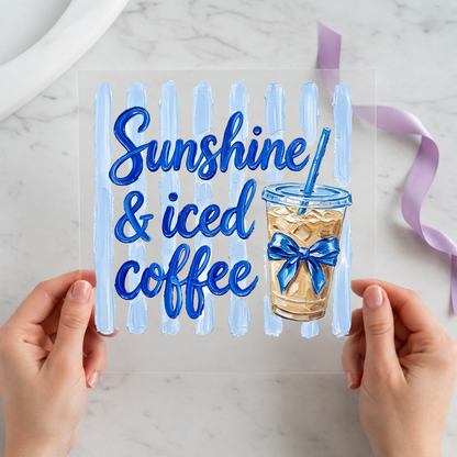 Sunshine and Iced Coffee individual product photo included in the Coffee Lover Curated Mix 6 five-pack DTF transfer bundle