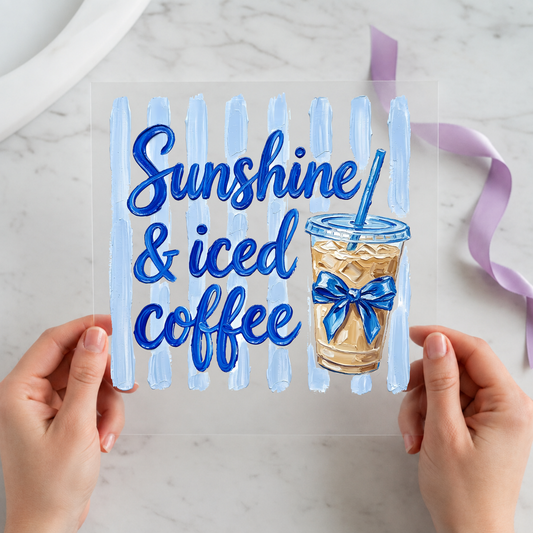 Sunshine and Iced Coffee individual product photo included in the Coffee Lover Curated Mix 6 five-pack DTF transfer bundle