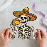 Taco Skeleton Sombrero individual product photo included in the Spooky Books & Coffee Volume 3 five-pack DTF transfer bundle