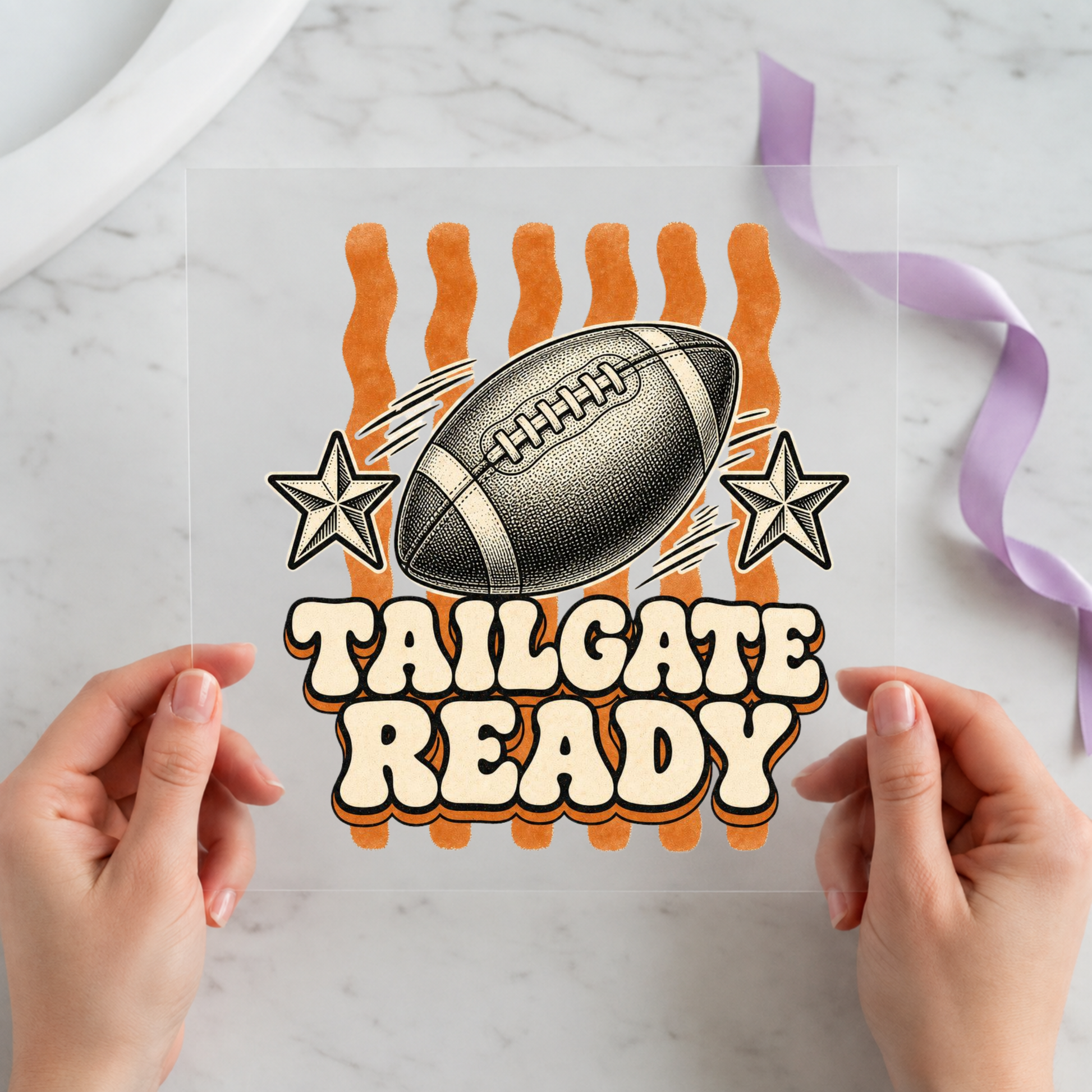 Tailgate Ready Football individual product photo included in the Game Day Sports Mom five-pack DTF transfer bundle