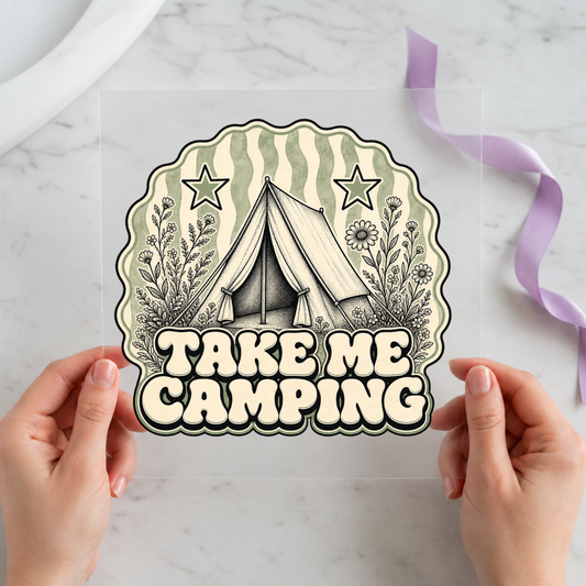 Take Me Camping Wildflower Tent individual product photo included in the Camping Adventure five-pack DTF transfer bundle