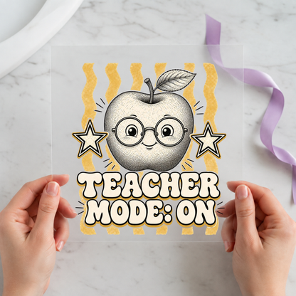 Teacher Mode On Apple individual product photo included in the Teacher Appreciation five-pack DTF transfer bundle