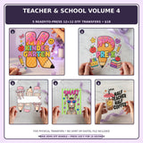 Teacher & School Volume 4 five-pack 12x12 ready-to-press DTF transfer bundle collage showing all five included designs