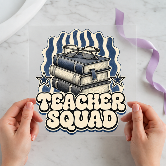 Teacher Squad Book Stack individual product photo included in the Teacher Appreciation five-pack DTF transfer bundle