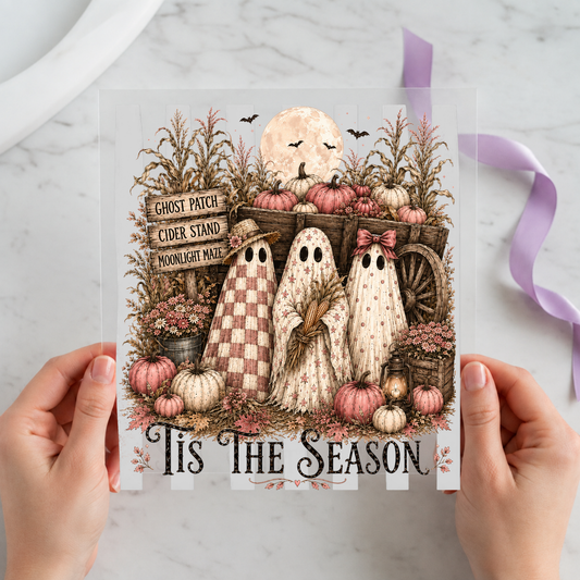 Tis the Season Ghost Pumpkin individual product photo included in the Halloween Volume 13 five-pack DTF transfer bundle
