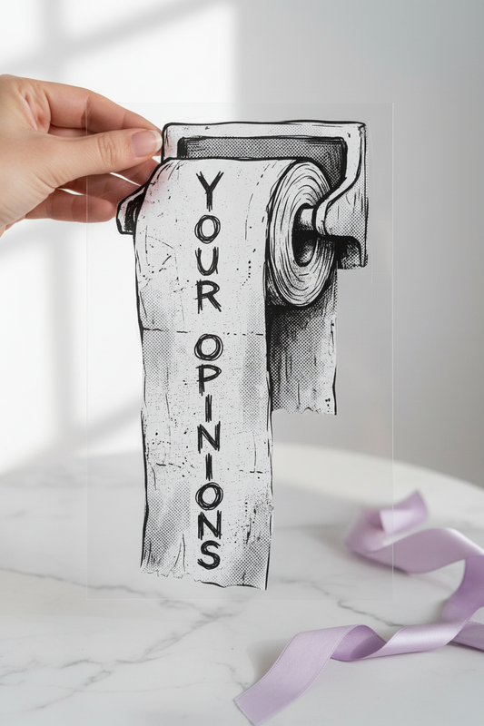 Your Opinions Handmade individual product photo included in the Funny & Relatable Volume 1 five-pack DTF transfer bundle