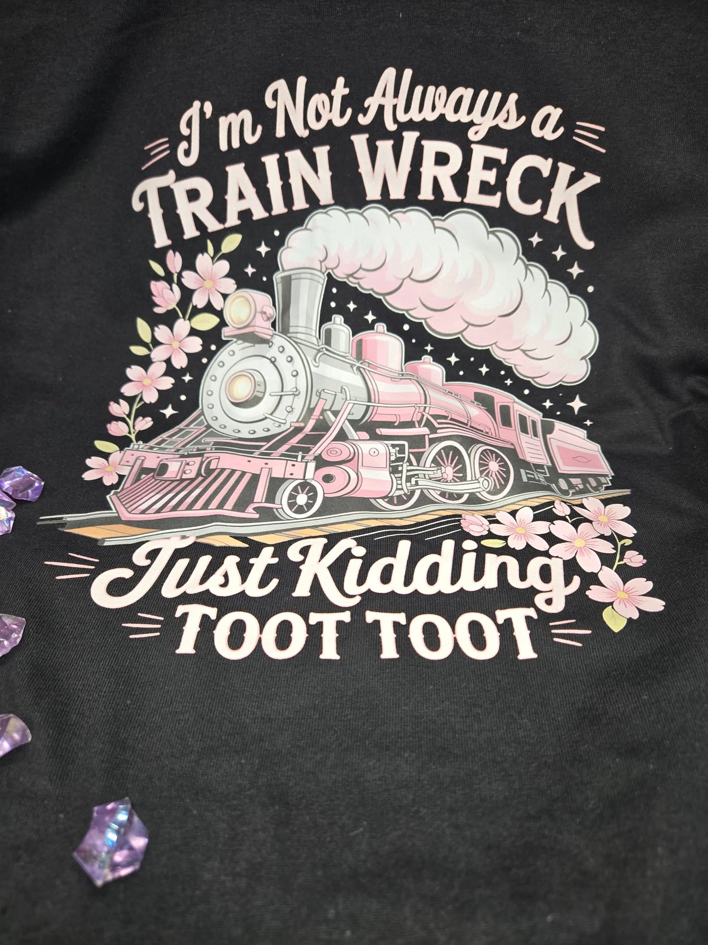 Train lover shirt with floral locomotive design and funny saying