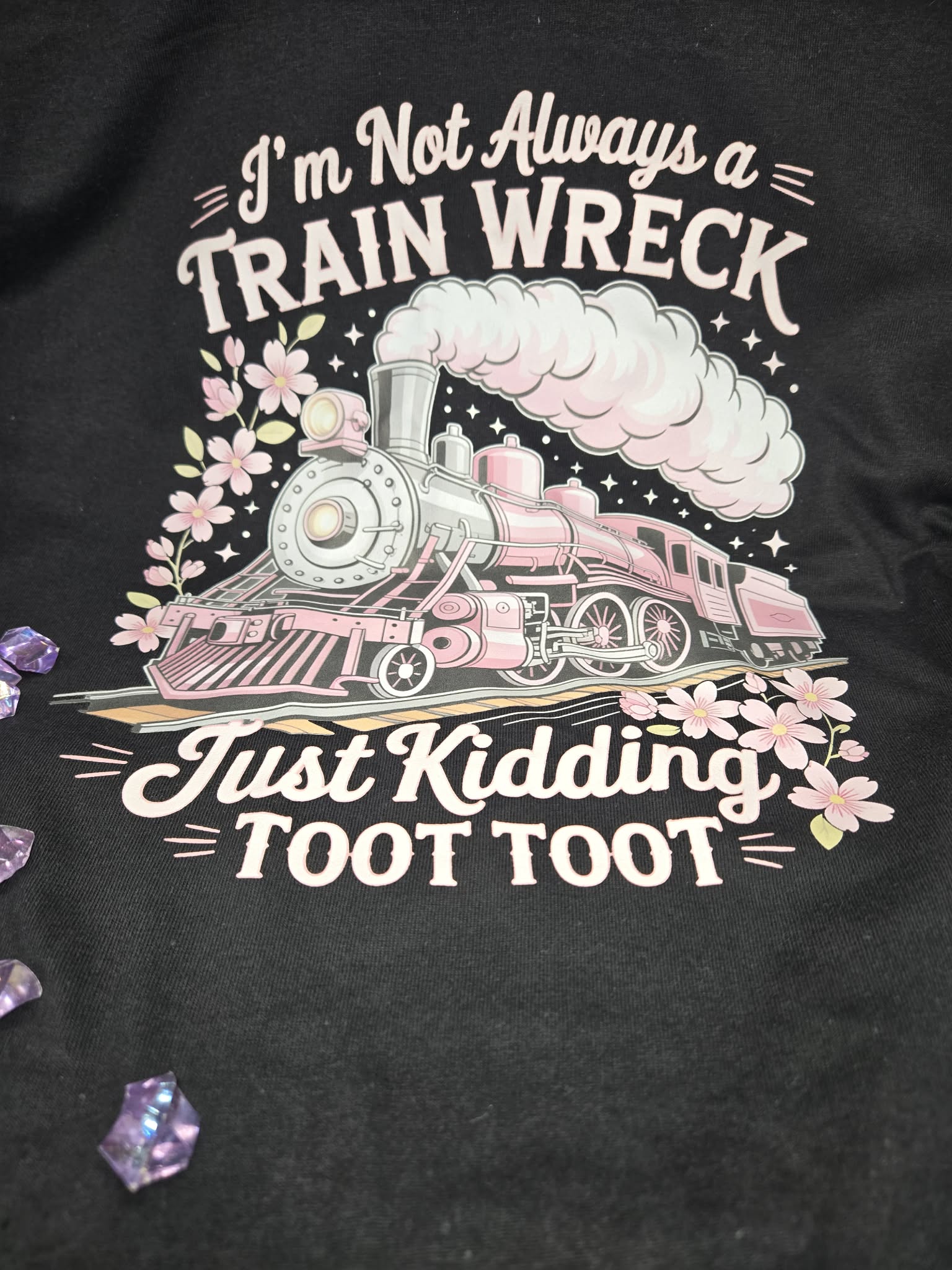 Train lover shirt with floral locomotive design and funny saying