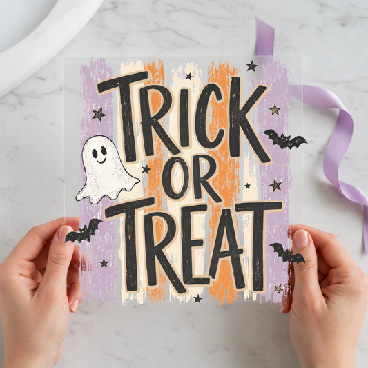 Trick or Treat Lavender Ghost individual product photo included in the Halloween Volume 2 five-pack DTF transfer bundle