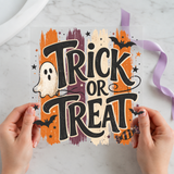Trick or Treat Retro Ghost individual product photo included in the Halloween Volume 2 five-pack DTF transfer bundle