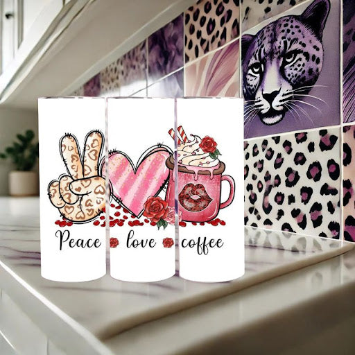 Peace Love Coffee Tumbler | 20 oz Stainless Steel | Gifts for Coffee Lovers | Wichita KS