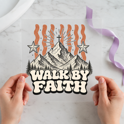 Walk By Faith Mountain Cross individual product photo included in the Christian Faith five-pack DTF transfer bundle