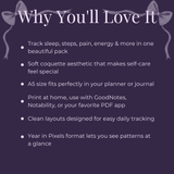 Wellness Tracker Bundle Printable SVG PNG Digital Download showing wellness tracker bundle printable artwork with year in pixels tracker, wellness tracker printable, cycle