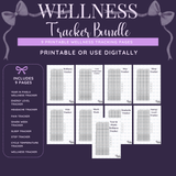 Wellness Tracker Bundle Printable SVG PNG Digital Download showing wellness tracker bundle printable artwork with year in pixels tracker, wellness tracker printable, cycle