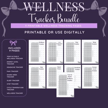 Wellness Tracker Bundle Printable – 9 Coquette Self-Care Planner Pages – product image