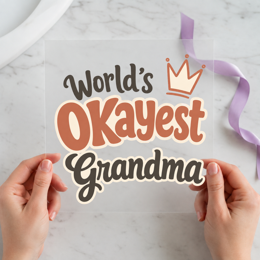 World's Okayest Grandma DTF transfer mockup